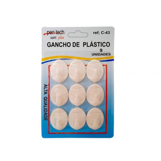 GANCHO PLAST ADESIVO FIXADOR BCO C/9 3CM