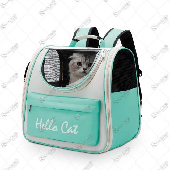 MOCHILA PET HELLO CAT CINZA C/VERDE  