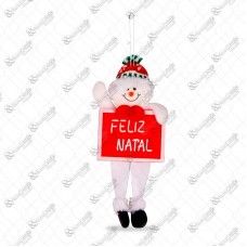 18846 - BONECO NEVE C/PLACA FELIZ NATAL 26CM