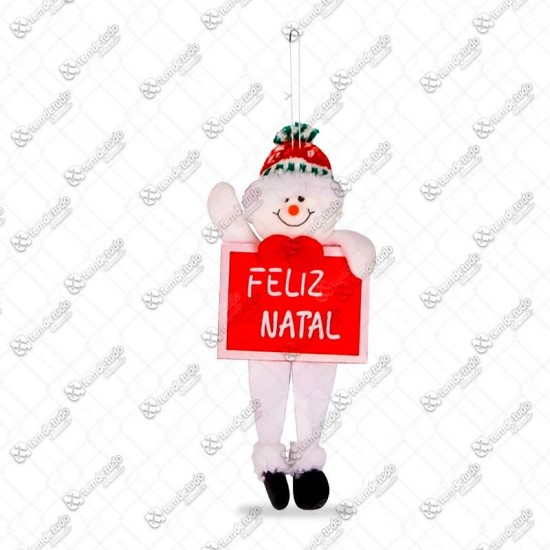 BONECO NEVE C/PLACA FELIZ NATAL 26CM