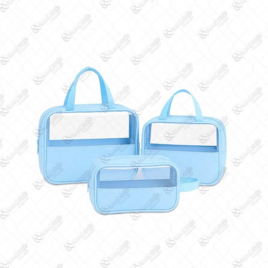 KIT 3 BOLSAS NECESSAIRE P/VIAGEM AZUL