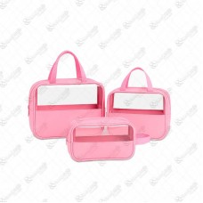 20882 - KIT 3 BOLSAS NECESSAIRE P/VIAGEM ROSA 