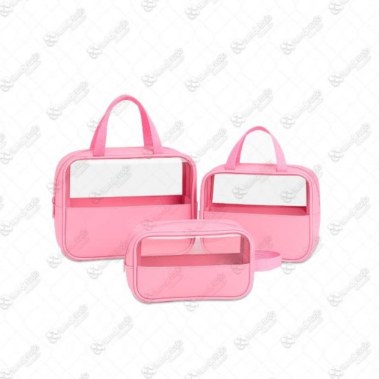 KIT 3 BOLSAS NECESSAIRE P/VIAGEM ROSA 