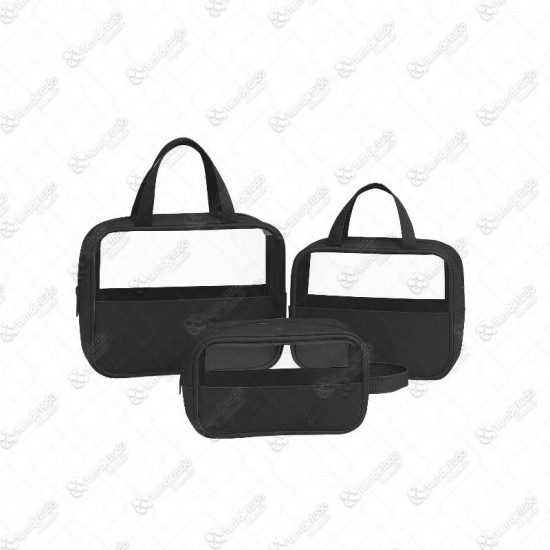 KIT 3 BOLSAS NECESSAIRE P/VIAGEM PRETA